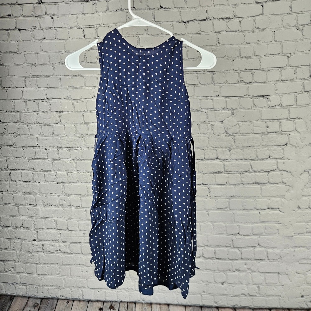 Gap Kids Girls Navy Blue Polka Dot Sleeveless Button Back Rayon Dress Size M